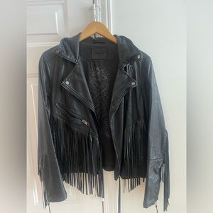 Vegan fringe leather jacket